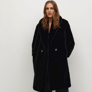 MANGO Fluffy Long Coat - Black